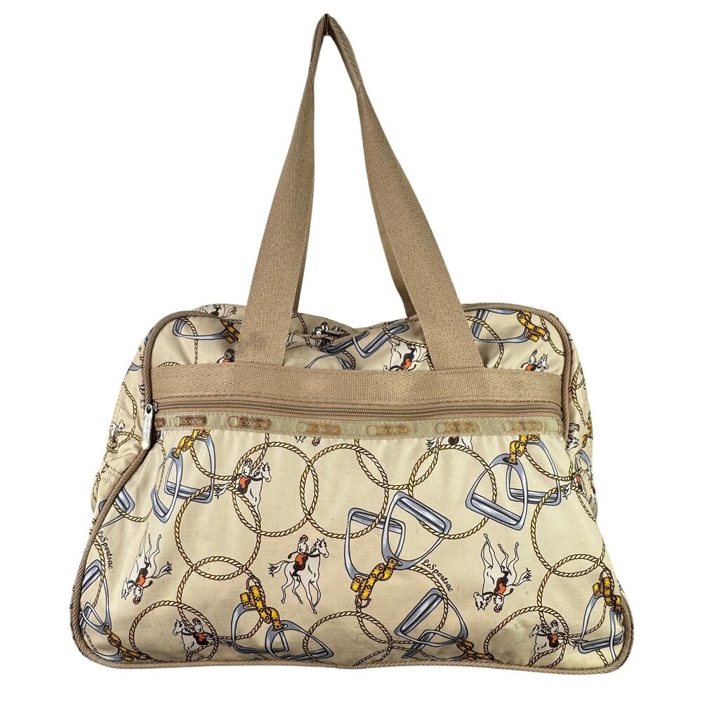 LeSportsac Handbag Horse Rope Equestrian Boston Shoulder Duffle Bag w/Pouch RARE
